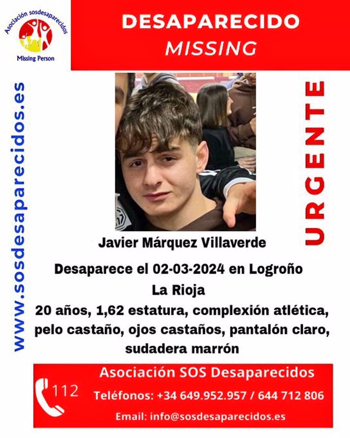 ℹ️ Javier Márquez desapareció el sábado en Logroño. Se agradece la difusión y cualquier ayuda que se pueda aportar. Todo el ánimo a sus familiares y allegados.