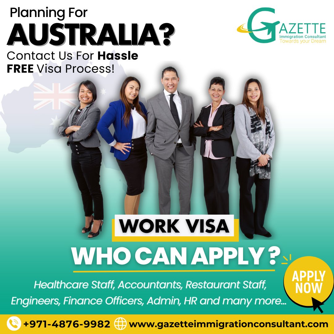 Are you planning to Migrate to Australia?
Unlock your Working dream in Australia with a Work Visa!
Contact us +971-48769982

#SkilledMigration #Workvisaaustralia #Australia #gazetteimmigration #SkilledVisa #AustraliaImmigration #Accountants #Engineers #Financeofficers