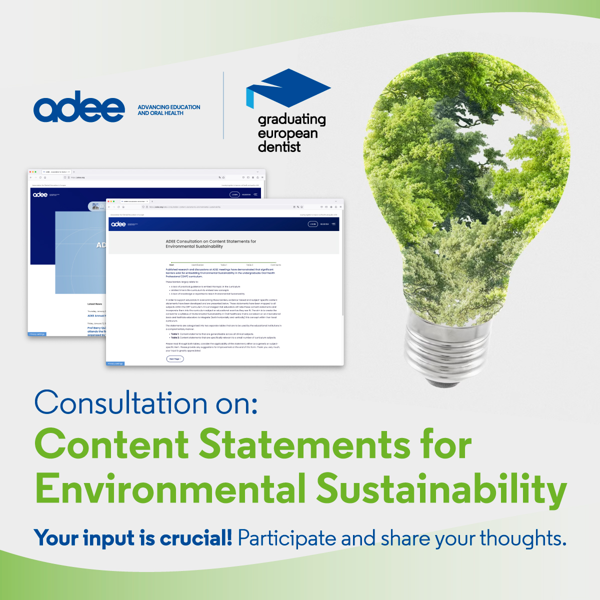 ADEE members are shaping the future of Oral Health Professional education with a focus on Environmental Sustainability. Dive into the conversation and contribute! adee.org/adee-consultat…🦷💚 #ADEE #environmentalsustainability #oralhealtheducation #CollaborateForChange