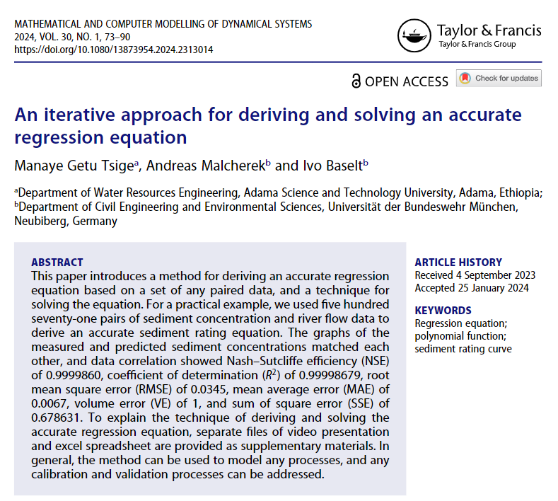 Check out newly published article in @MCMDSJournal ! An iterative approach for deriving and solving an accurate regression equation by Manaye Getu Tsige, Andreas Malcherek and Ivo Baselt tandfonline.com/doi/full/10.10…