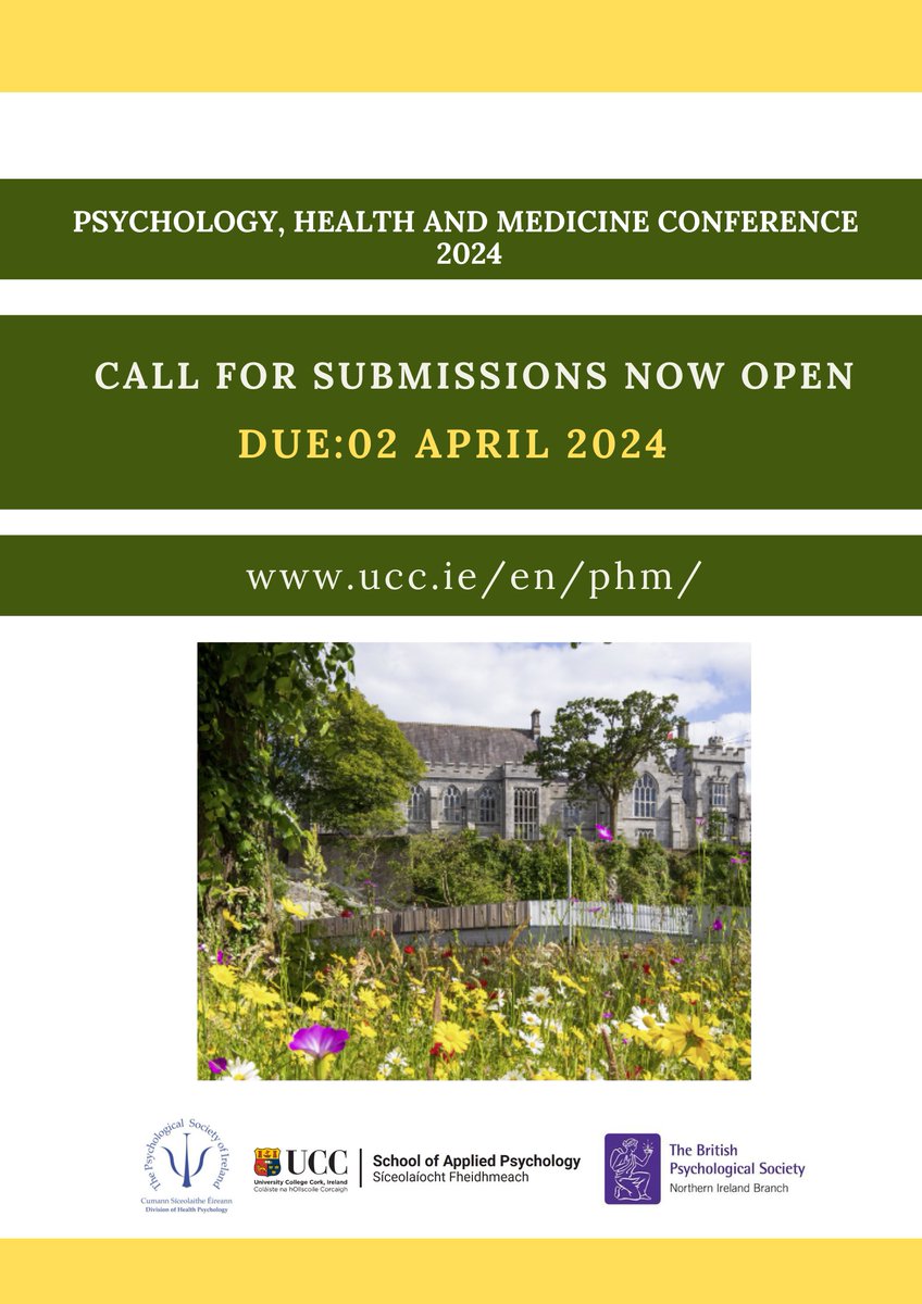 Psychology, Health & medicine Conference 2024 now open for submissions! app.oxfordabstracts.com/stages/43121/s… Details at ucc.ie/en/phm/