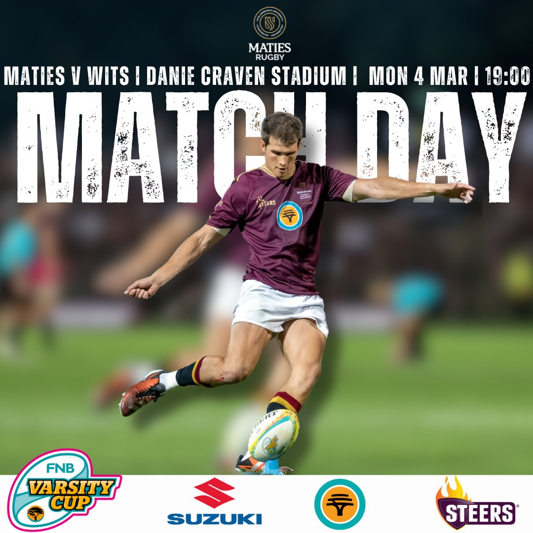 Its a Double Header #MaroonMonday 🏉🔥 At 16:30 PM, our Young Guns team will play UWC, and at 19:00 PM, our seniors play Wits, the current log leaders. Wear your maroon to support the boys, see you there! Ticket sales are in the bio⬆️ #matiesrugby #rugbythatrocks #theheatison