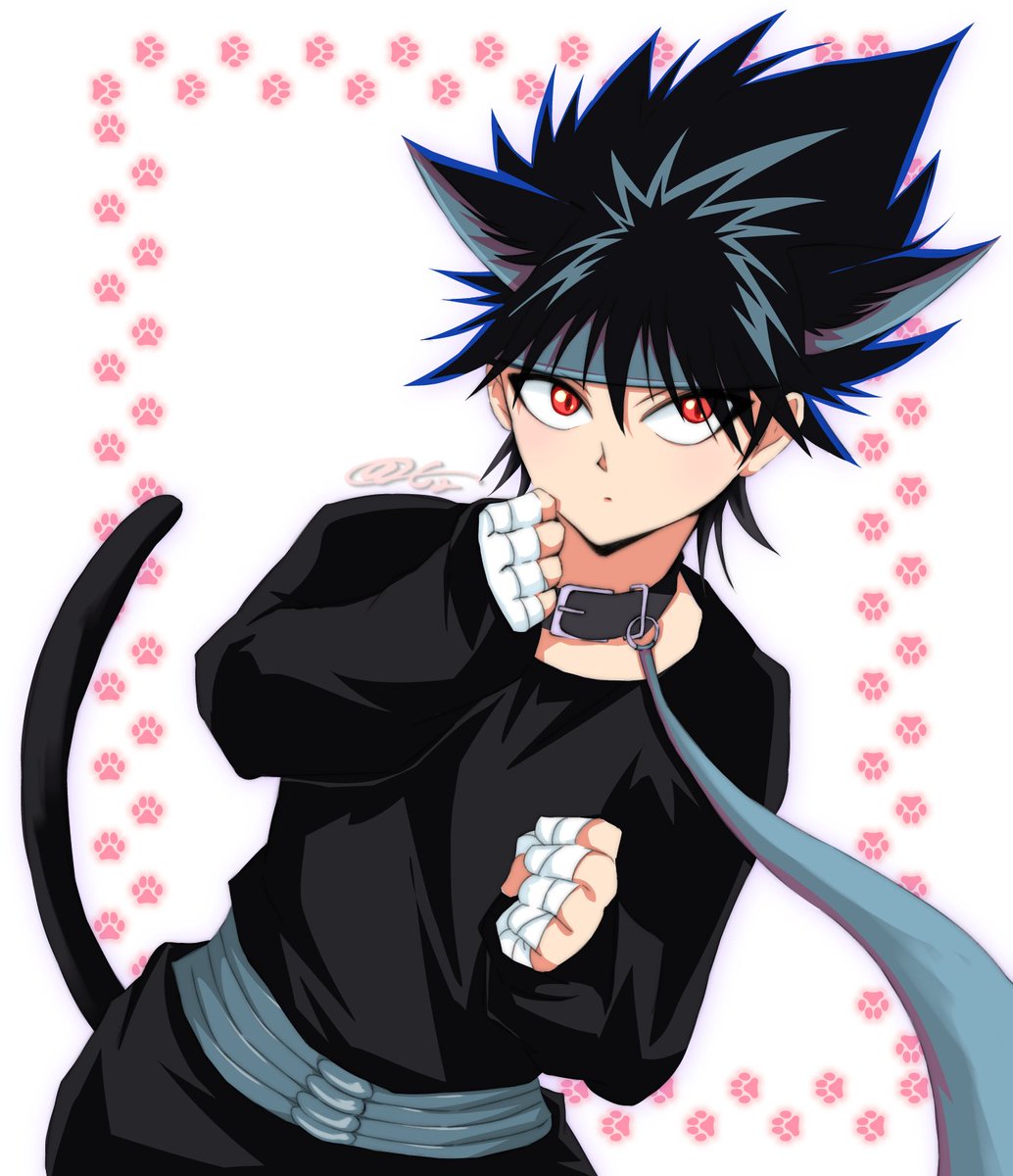 1boy male focus black hair spiked hair tail red eyes solo  illustration images