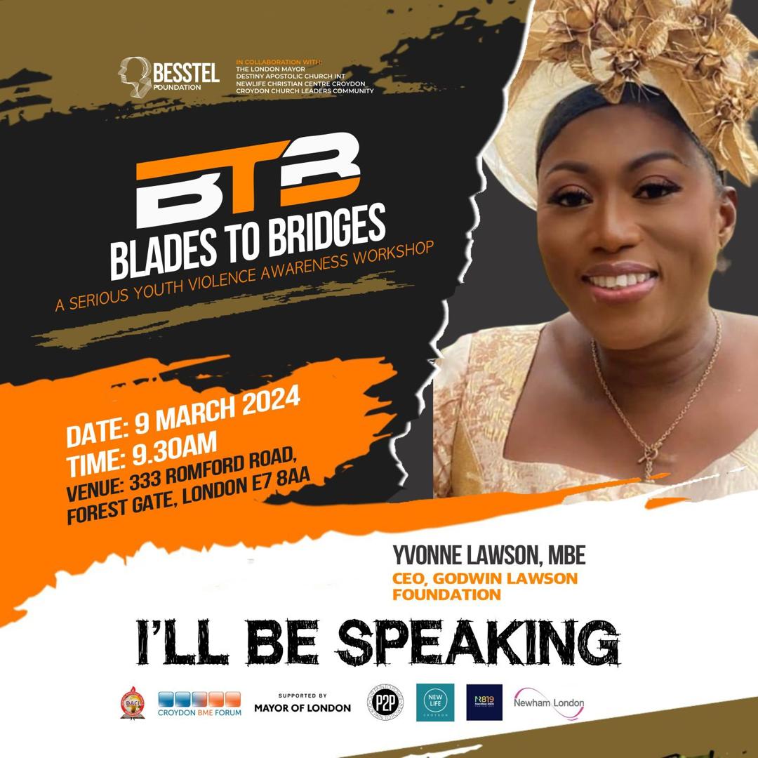 And there comes the only lady amongst the men, join Blades To Bridges #btb on the 9th of March at the <a href="/dacitv/">Destiny Apostolic Church Intl</a> as we confront the issue of youth violence.
Donate by clicking the link below to support this program. justgiving.com/page/stella-be…

#stopViolence #saveouryouth #safecommunity