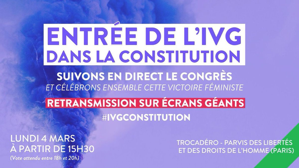 A TOUTE A L'HEURE
La #France est le premier pays au monde à inscrire l'#IVG dans sa constitution. 
#MonCorpsMonChoix #MondayMotivation #IVGconstitution #MyBodyMyChoice #MeToo