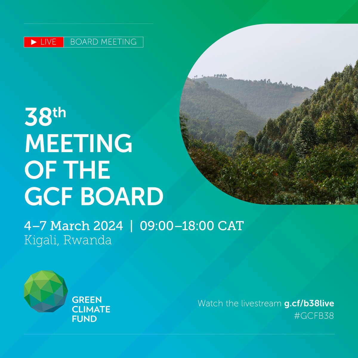 Day 1 of GCF Board meeting #GCFB38 starts at 14:00 CAT / 21:00 KST today. Catch it live here: g.cf/b38live
