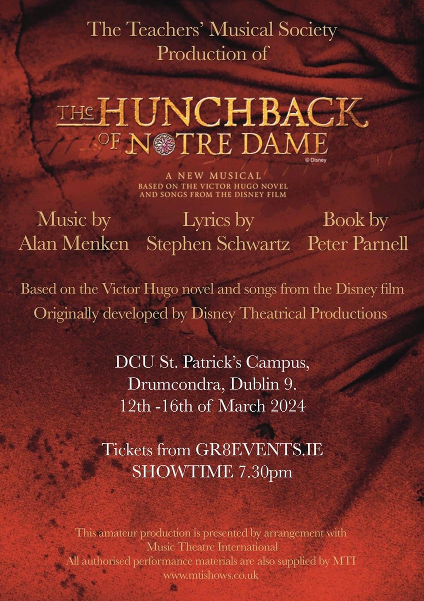 Best of Luck @Teachers_MS with The Hunchback of Notre Dame which runs from Tuesday 12th to Saturday 16th of March. In a place of miracles, they will bring this outstanding show to life which will leave you feeling on top of the world! #dontleaveit #bookforthisbell #ofashow xx😊