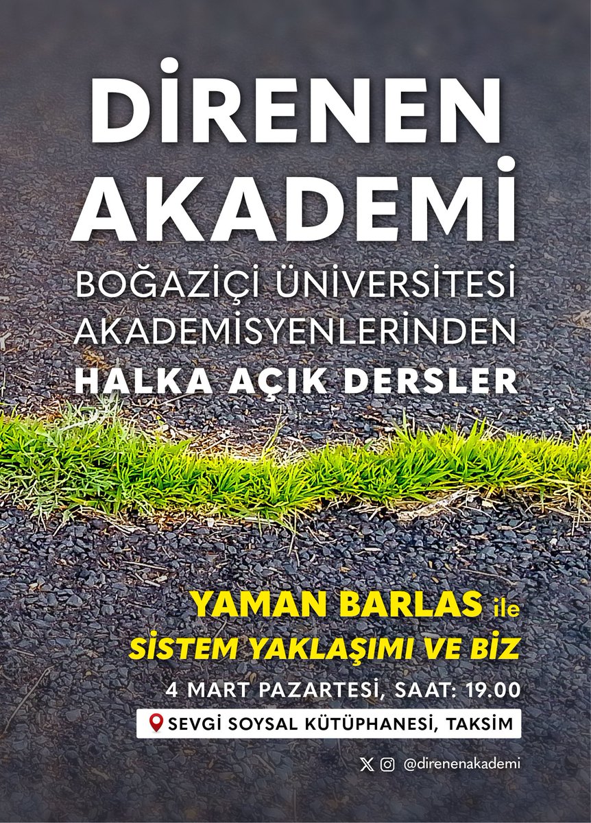 Bu akşam 19:00da Taksim Sevgi Soysal kütüphanesine uğramayı unutmayın. 
Direnen Akademi Boğaziçi'ni ayaklarınıza getiriyor 🤩