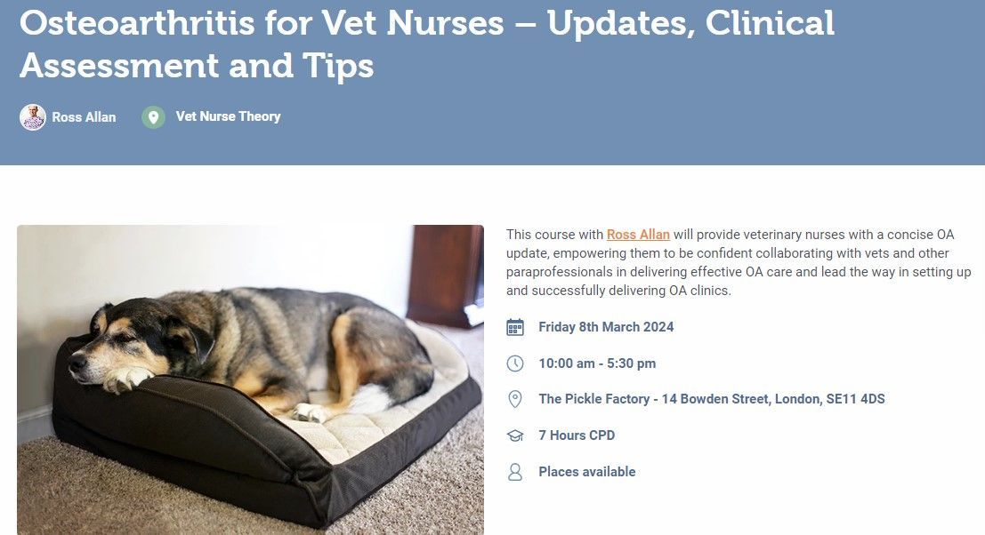 Ross Allan (@rossallanvet) on Twitter photo 🐕 🦴 at least 10% of dogs develop OA and we need a plan to manage it!
Looking forward to delivering OA CPD this week, updates on diagnosis, insights and management strategy. Check out <a href="/CentralCPD/">CentralCPD</a> #teamvet #veterinary #veterinarynurse buff.ly/3vLTPZ6 🐕 🦴 at least 10% of dogs develop OA and we need a plan to manage it!
Looking forward to delivering OA CPD this week, updates on diagnosis, insights and management strategy. Check out <a href="/CentralCPD/">CentralCPD</a> #teamvet #veterinary #veterinarynurse buff.ly/3vLTPZ6