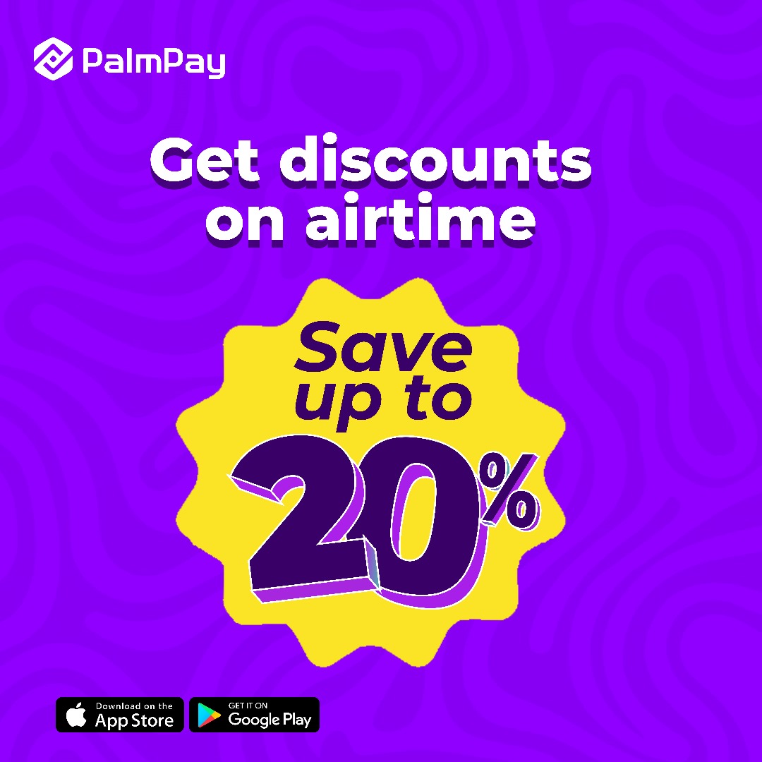 At PalmPay, we're turning purchases into earnings! 

Getting up to 20% off anytime you buy airtime on the PalmPay app is another HUGE reason you should jump on the PalmPay train.

Get the App today: bit.ly/DownloadPalmPay 

#PalmPay #ReasonsToChoosePalmPay