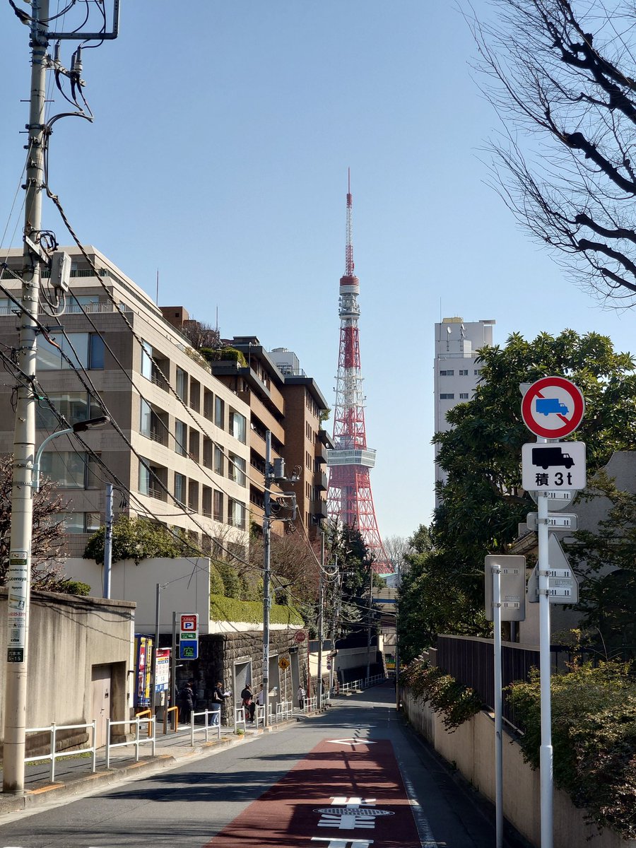 国際文化会館でのミーティング後、六本木方面に鳥居坂を歩いて東洋英和を越えたあたり、東京タワーが見えました。