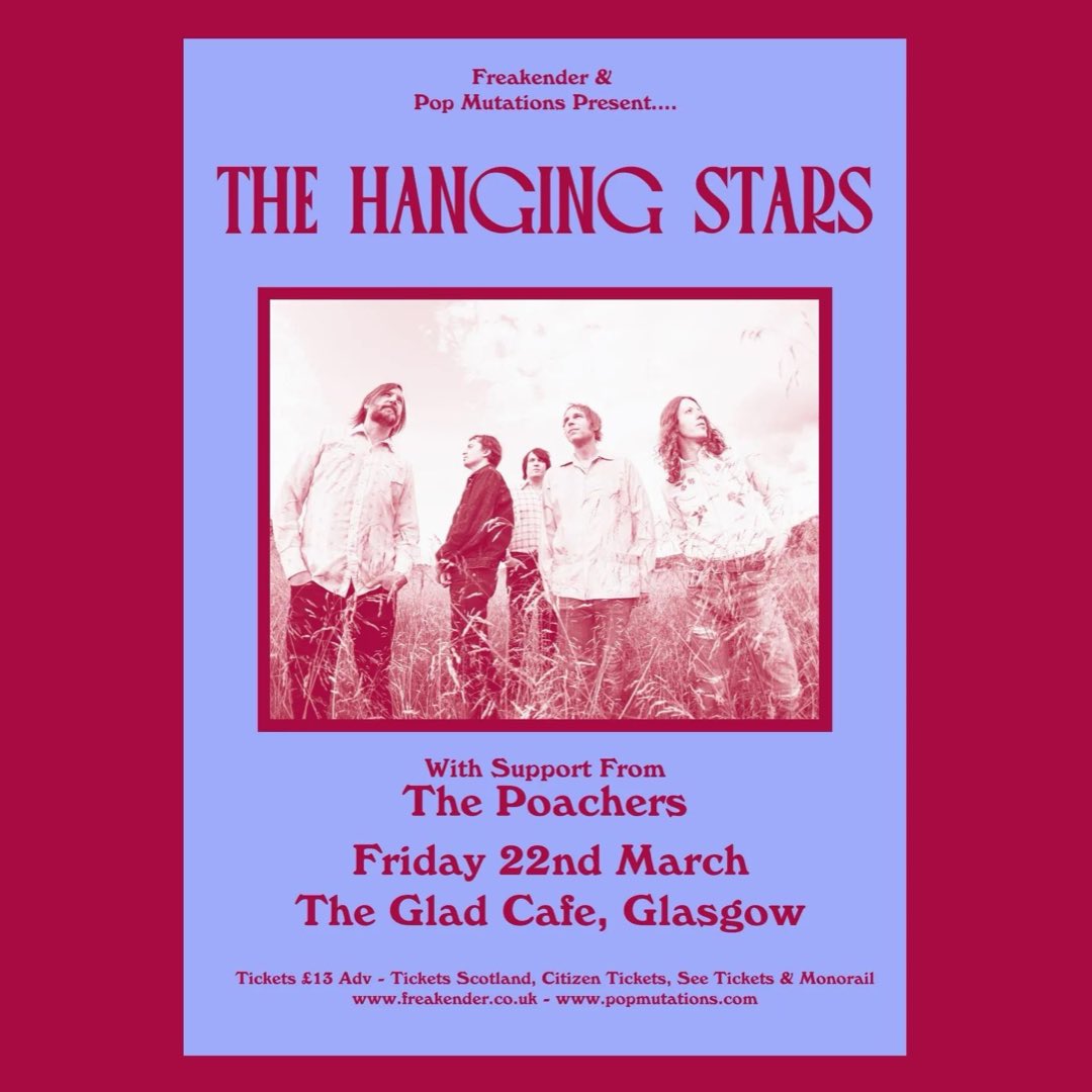 We are playing at @thegladcafe , Glasgow on Friday 22nd March 2024. Presented by the good folks from @FREAKENDERFest & @popmutations and with support from The Poachers. Tickets on sale now. 🎟 seetickets.com/event/the-hang…