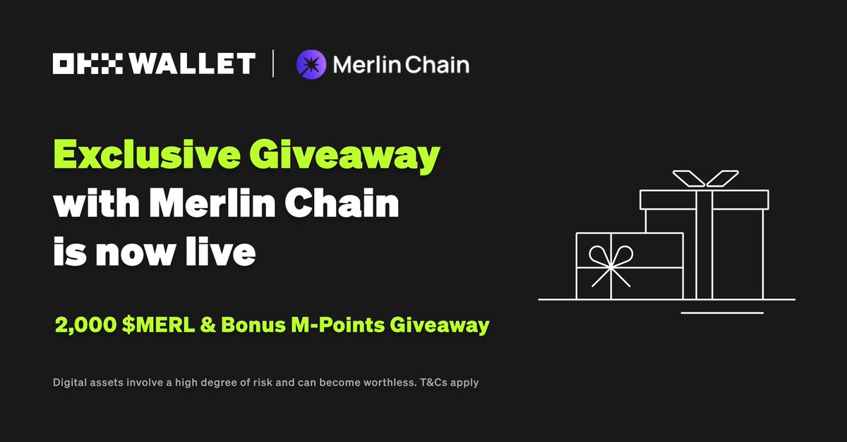 OKX Wallet (@wallet) on Twitter photo Our exclusive giveaway with <a href="/MerlinLayer2/">Merlin Chain</a> is live
🎁 Win 2,000 $MERL & Exclusive M-Points by staking in Merlin’s Seal event
Join now🔽:
galxe.com/OKXWEB3/campai… Our exclusive giveaway with <a href="/MerlinLayer2/">Merlin Chain</a> is live
🎁 Win 2,000 $MERL & Exclusive M-Points by staking in Merlin’s Seal event
Join now🔽:
galxe.com/OKXWEB3/campai…