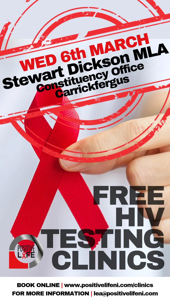We’ll be running a pop-up #HIV testing clinic at @stewartcdickson constituency office (West St Carrickfergus) this Wednesday 6th March. #gettested to #knowyourstatus If you’re in the area, please RT to share. You never know who might need to see this. Thanks.