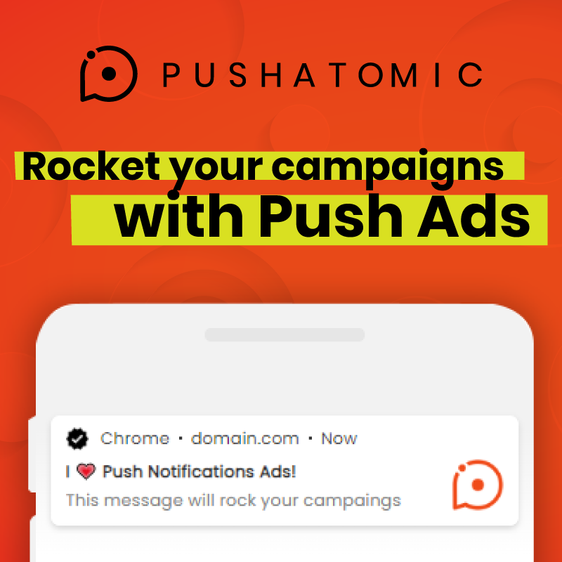 pushatomic's tweet photo. Push notifications are alerts that pop up on a user’s PC or mobile device and show a short text and images that motivate take prompt action. Push  is less fraud-vulnerable than most of the common formats. With Push ads you can achieve exceptional reach and performance. https://t.co/R2QfCxlpFo