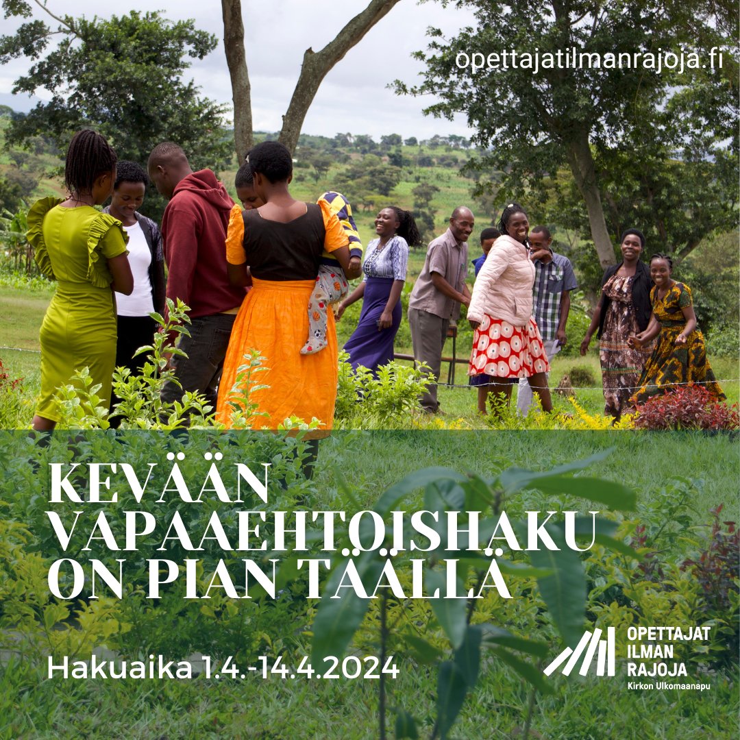 Opettajat ilman rajoja -haku avautuu taas huhtikuussa! Etsimme opetus- ja kasvatusalan ammattilaisia tukemaan kollegoita maailmalla tai etänä.

Stay tuned - avoimet paikat julkaistaan 1.4.2024!

opettajatilmanrajoja.fi