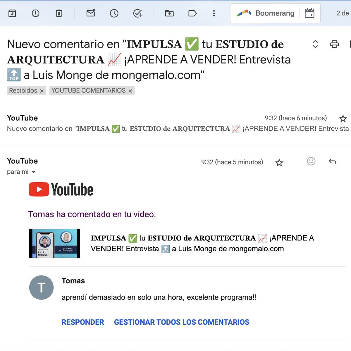 Y así de bien empieza la semana... 😊 

Conste que no es casual que esta entrevista a Luis Monge sea de las más visitadas de canal.

Si te pica la curiosidad...
Aquí tienes el enlace.
youtube.com/watch?v=kBlrtV…