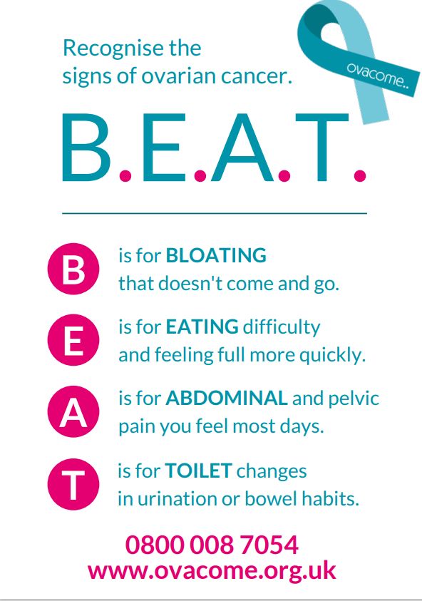 Know the signs, don't dismiss the symptoms for every day ailments! #cancerservices #sath #LivingWithAndBeyondCancer #ovacome #ovariancancer #awarenessmonth #CancerSupport #beat