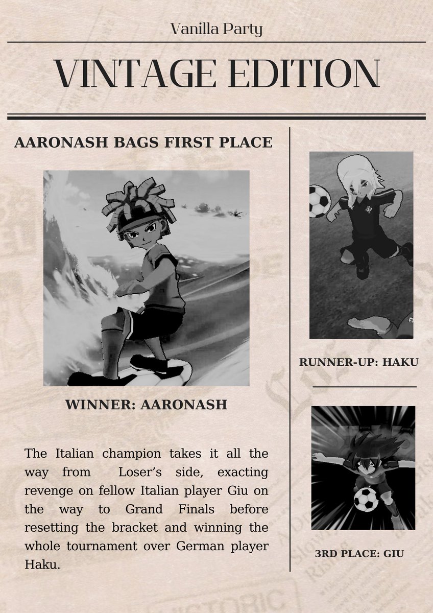 Vanilla Party: Vintage has ended, with Aaronash winning the whole thing in the end!

For more information, check out the wiki page (inabikarilibrary.github.io/inalib/inapedi…) or the Challonge bracket (challonge.com/vanillapartyvi…).