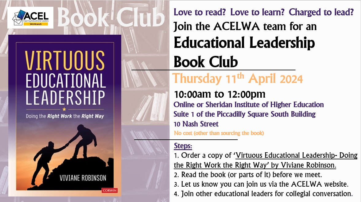 Make sure you add this event to your calendar! Our @ACELWA Book Club events are always thought-provoking & curiosity inspiring. You can join us in person or online, + if you haven't read the book, you'll still find the conversations valuable. Book here: acel.org.au/ACELWEB/Active…