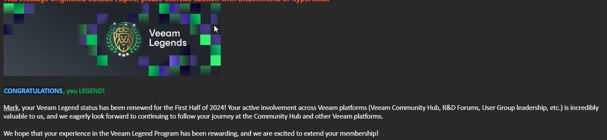 A great way to start the week my Legends status has been renewed. #veeamlegends #veeam100