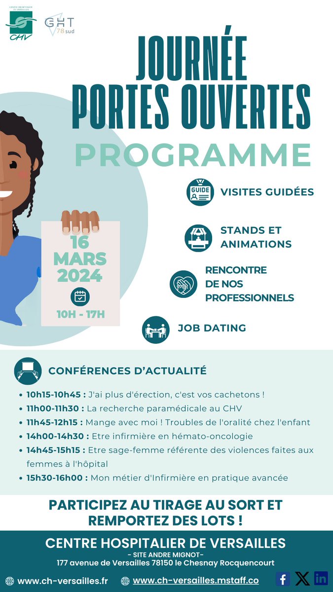 Les #JPO du @CH_Versailles à destination des paramédicaux, sages-femmes et étudiants paramédicaux approche à grands pas ! 📆

Découvrez le programme complet : 👇👇👇

#Santé #ProfessionnelsDeSanté