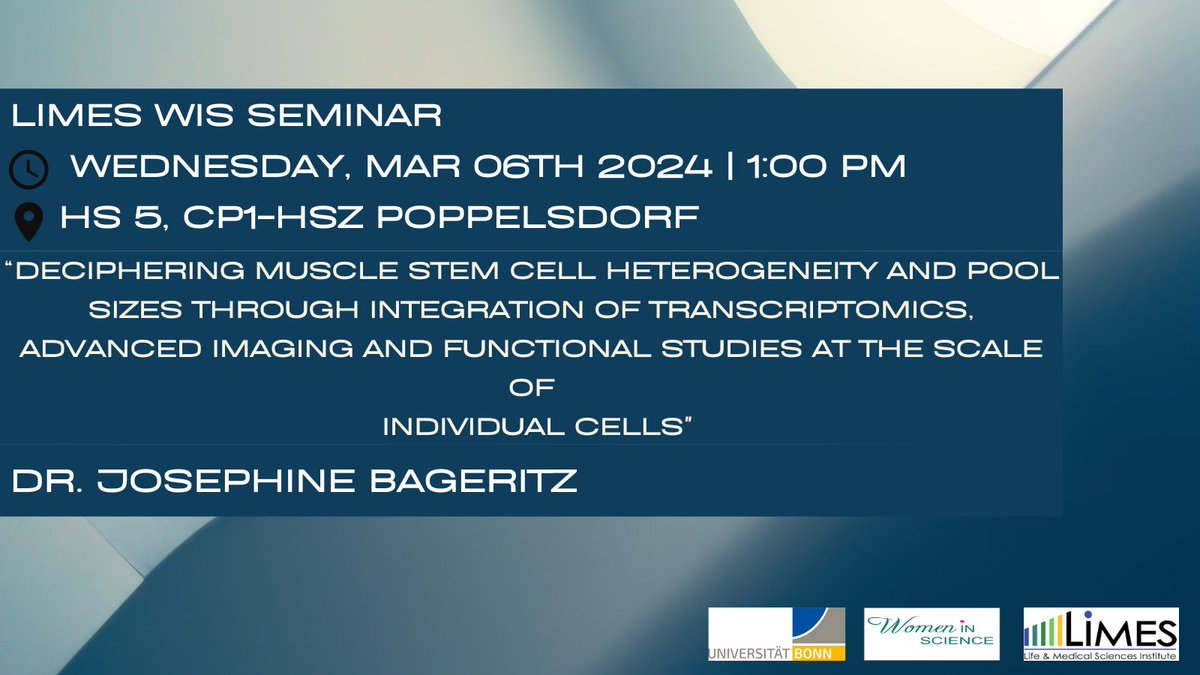 In this weeks' #limes_wis_seminar Dr. Josephine Bageritz will give deep insights about heterogeneity in muscle stem cells. As always, everybody can join! :) Don't miss it!