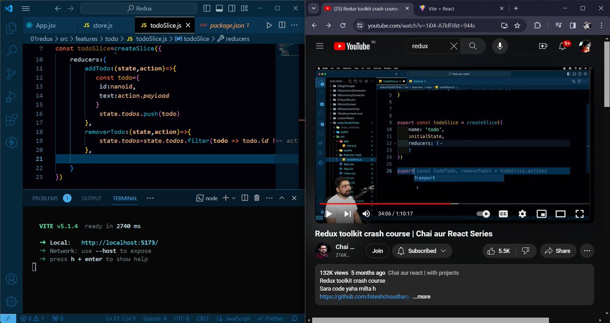 KrishnaSha221's tweet image. "Redux in React isn't as daunting as it seems. It's more about length than complexity. #ReactLearning #ChaiAurCode"