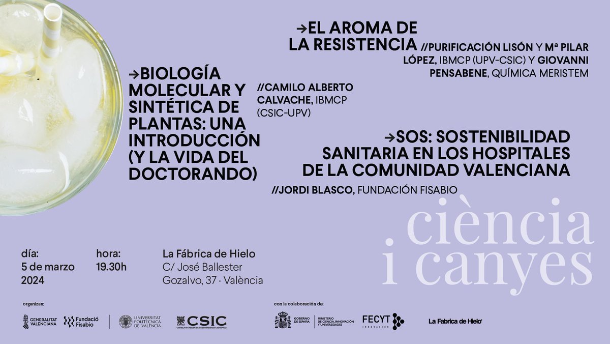 No te puedes perder, mañana martes, a las 19.30 h., la nueva edición de #CiènciaiCanyes en @LaFabricaDHielo. Un evento de divulgación científica con interesantes y amenos monólogos. El conocimiento y el buen rollo están garantizados. @mplopezg @QMeristem 

delegacion.comunitatvalenciana.csic.es/evento/ciencia…