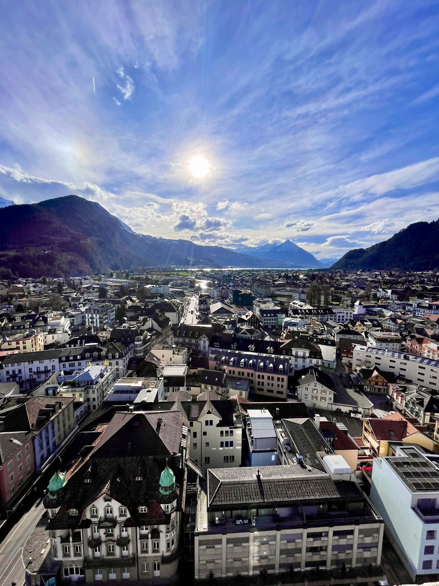 What a difference a day makes! Raining as we left #interlaken this morning. Feeling very lucky with the weather we had to explore this beautiful resort town yesterday ☀️ #Switzerland #Travel #RidingTheRails #TravelByTrain #WinterSun #BucketList #Travelling #Mountains #Views🇨🇭🚊