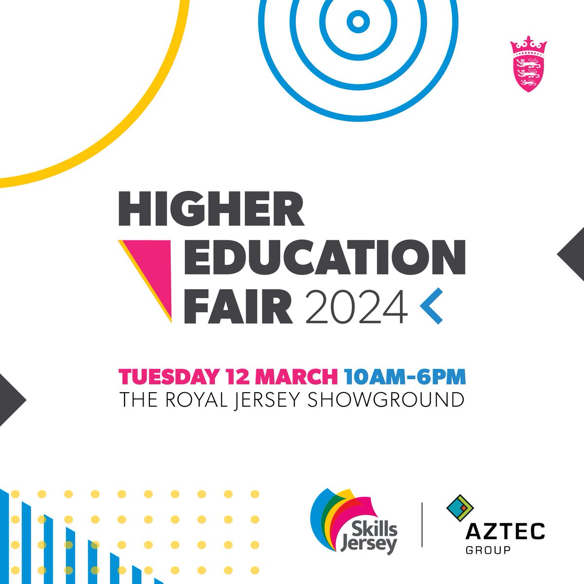 The Higher Education Fair 2024 will be held on Tue 12 March, at The Royal Jersey Showground, Trinity and is open to the general public from 4-6pm. Shuttle buses will run from Lib Square lay-by bus stop at 3:30pm and 4:30pm. ℹ️ fb.me/e/1VVgxT9ad @skills_jersey @GovJsyCYPES