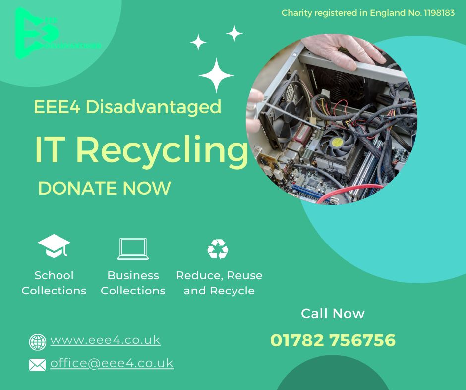 EEE4Disadvantag's tweet image. Calling all schools and businesses, please donate your unwanted IT or TECH. We are a local charity that helps to employ and train people from vulnerable backgrounds with little employment opportunities.
FREE Collections NATIONWIDE!

#charity #Tech #stoke #staffordshire #donations