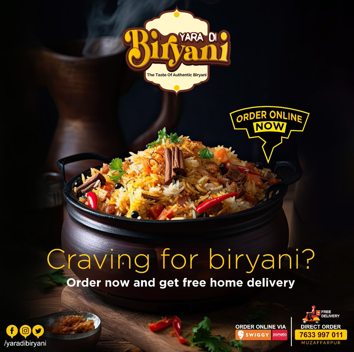 Craving for Biryani?
Order now and get free home delivery!
.
.
Order online via Swiggy or Zomato 
For direct orders (Free Delivery) ☎️ 7633997011

#ydb #yaradibiryani #yaradibiryanimuzaffarpur #yaradibiryanikitchen #ydbcloudkitchen #guestway #indiancusine #bewowindia