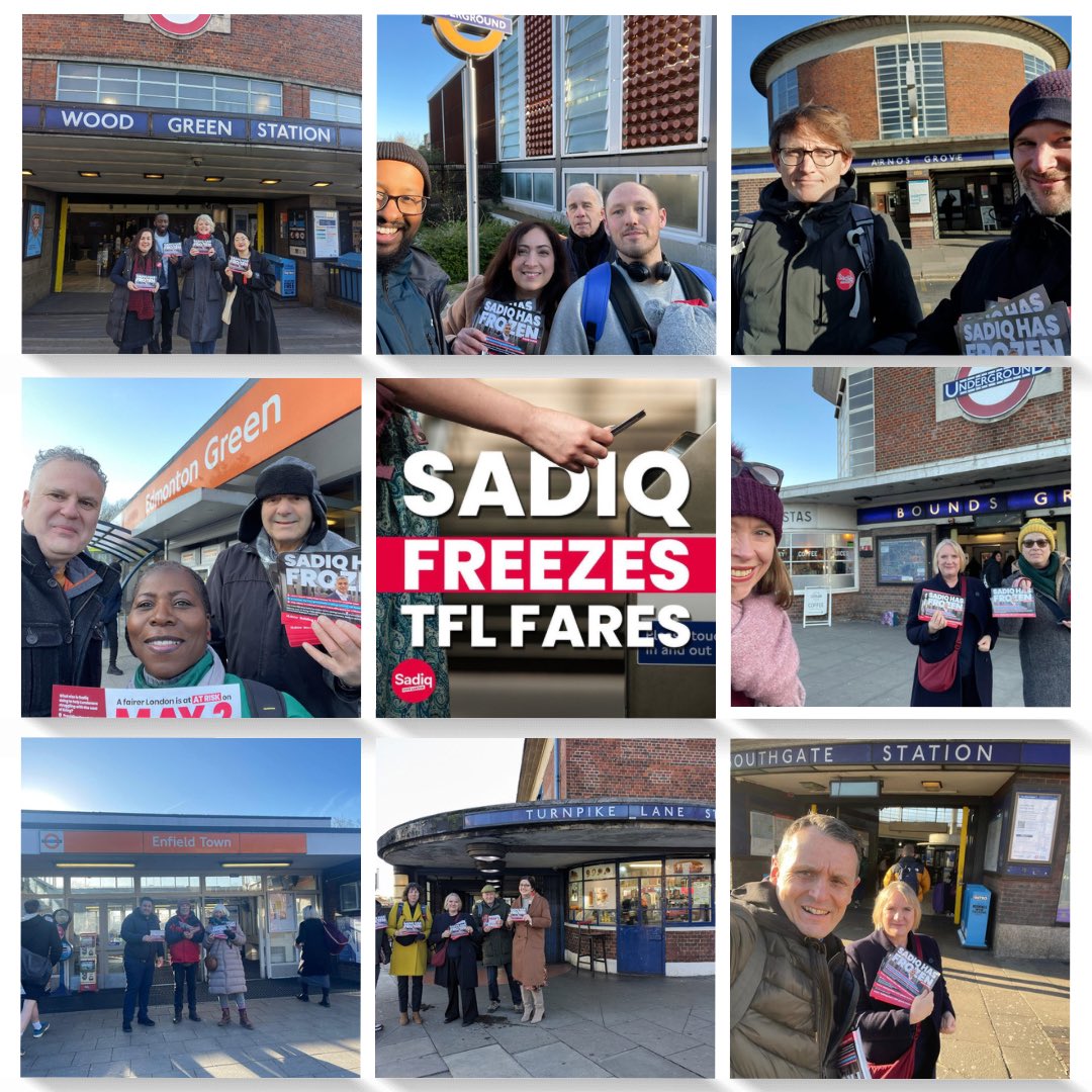 Whilst the Conservatives have put up national rail fares by 4.9%, @SadiqKhan has frozen TfL fares for a fifth year. This will help millions of Londoners during the Tory cost of living crisis. Good to be out across Enfield & Haringey this morning!