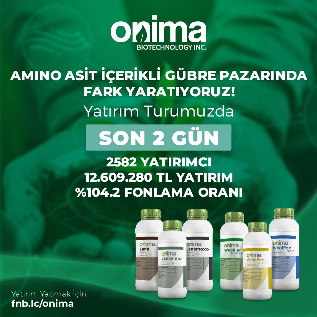 Kitle fonlama yatırım turumuzda son 2 gün! Yatırım turumuzda 2582  yatırımcımızdan aldığımız 12.609.280 TL yatırım ile %104.2 fonlama oranına ulaştık. Siz de yatırım yaparak inovasyon yolculuğumuza katılabilirsiniz. 
Yatırımcımız olmak için: fnb.lc/onima
<a href="/fonbulucu/">fonbulucu</a>