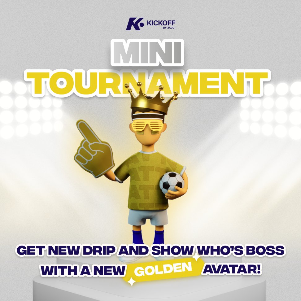 kickoffbyzuju's tweet image. 👑 𝐆𝐞𝐭 𝐚𝐥𝐥 𝐧𝐞𝐰 𝐝𝐫𝐢𝐩 by winning a 𝐆𝐎𝐋𝐃𝐄𝐍 Event Avatar in our Mini Tournament!

Only 𝐅𝐈𝐕𝐄 battles to complete in one week, but you’ve got to win them ALL!

Join NOW: bit.ly/Zuju_MiniTourn…

#kickoffbyzuju #MiniTournament #GoldenAvatar #PredictionLeagues