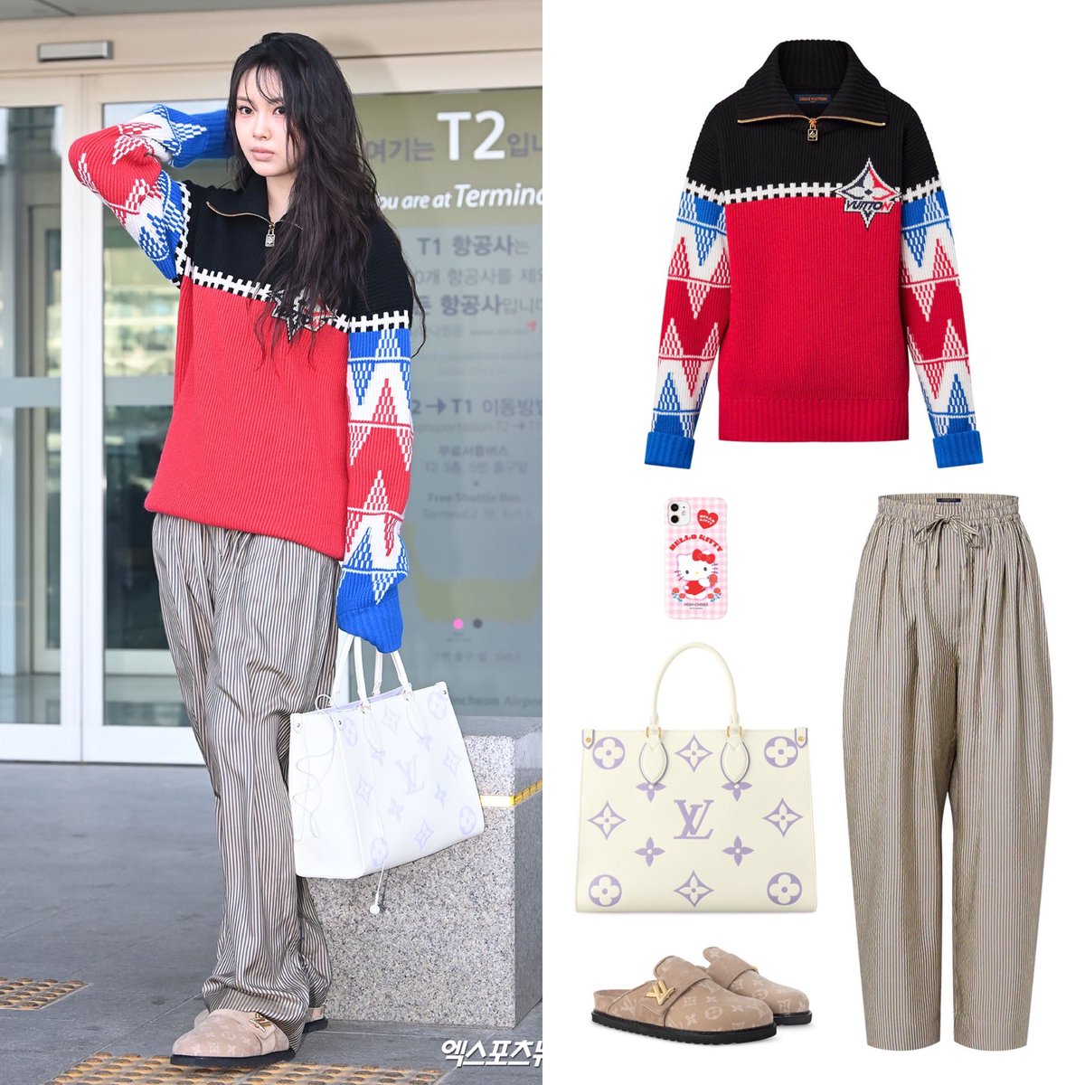 240304 ICN

Louis Vuitton
Tricolor Knit High Neck Pullover $4,900
OnTheGo MM $3,500
Pinstripe Silk Baggy Pajama Pants $2,270
LV Cosy Flat Comfort Clog $1,210

High Cheeks x Sanrio
Rose Hello kitty Hard Case ₩39,000

#NewJeans #뉴진스 #Hyein #혜인