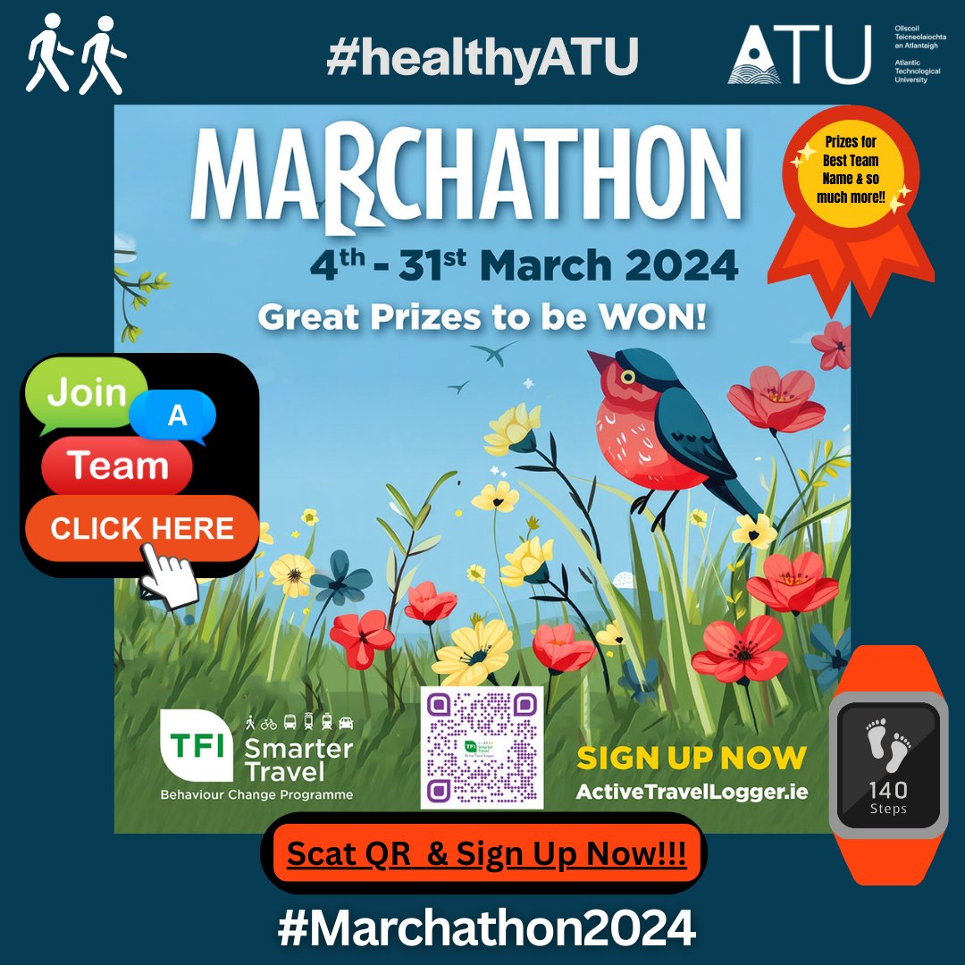 #Marchathon kicks off TODAY! Are you still looking to sign up, or do you need some team members? Fear not –sign up below or fill in the form here: forms.office.com/e/nYAVk4WEc8🔥💪 🏃‍♀️ #ATU #ActiveLife #healthycampus ActiveTravelLogger.ie