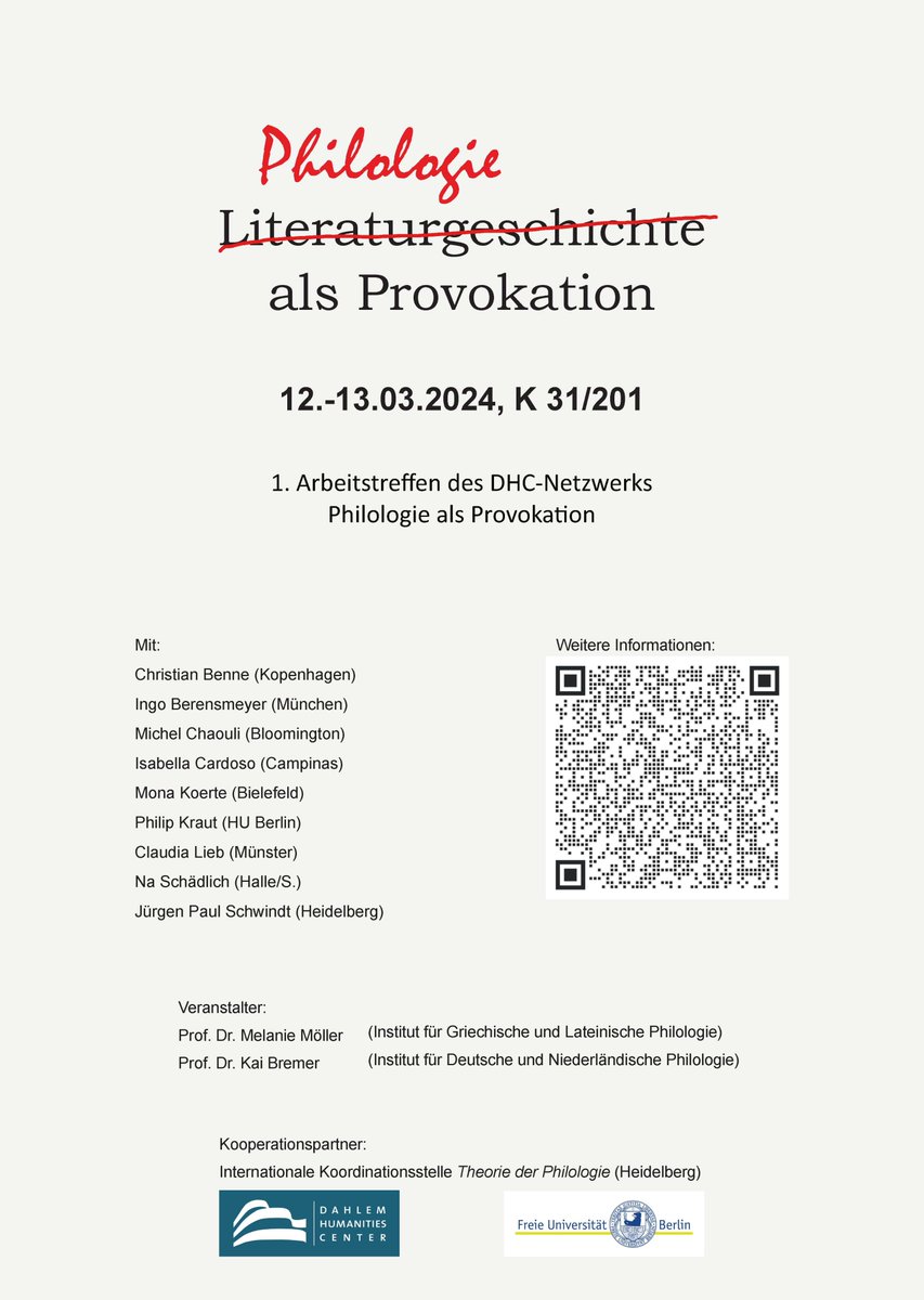 Dahlem Humanities Center (@dhc_berlin) on Twitter photo Save the Date! Workshop des DHC-Netzwerks „Philologie als Provokation“ unter der Leitung von Kai Bremer & Melanie Möller.
🗓️ 12.03. & 13.03.2024 📍Habelschwerdter Allee 45, K31/201 <a href="/FU_Berlin/">Freie Universität</a>
👉 Weitere Infos: fu-berlin.de/sites/dhc/nach… Save the Date! Workshop des DHC-Netzwerks „Philologie als Provokation“ unter der Leitung von Kai Bremer & Melanie Möller.
🗓️ 12.03. & 13.03.2024 📍Habelschwerdter Allee 45, K31/201 <a href="/FU_Berlin/">Freie Universität</a>
👉 Weitere Infos: fu-berlin.de/sites/dhc/nach…