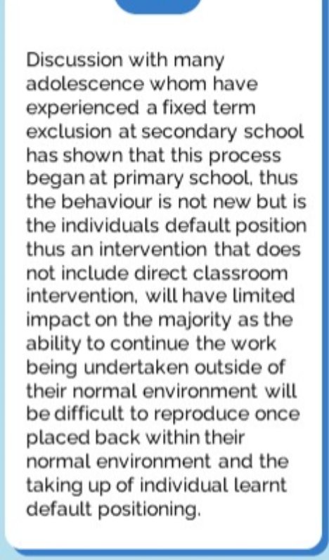 Too often I see an expectation that an external intervention will translate directly into improved classroom behaviour, does anyone ever think why this is expected? #edutwitter #behaviour