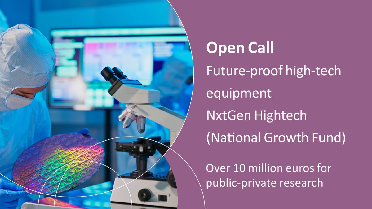 Open call for future-proof high-tech equipment in public-private research. A total of 10.6 mEuro is available in funding. New knowledge is sought within six application domains, focusing on societal challenges. Deadline: 7 May 2024. Read more: nwo.nl/en/news/over-1…