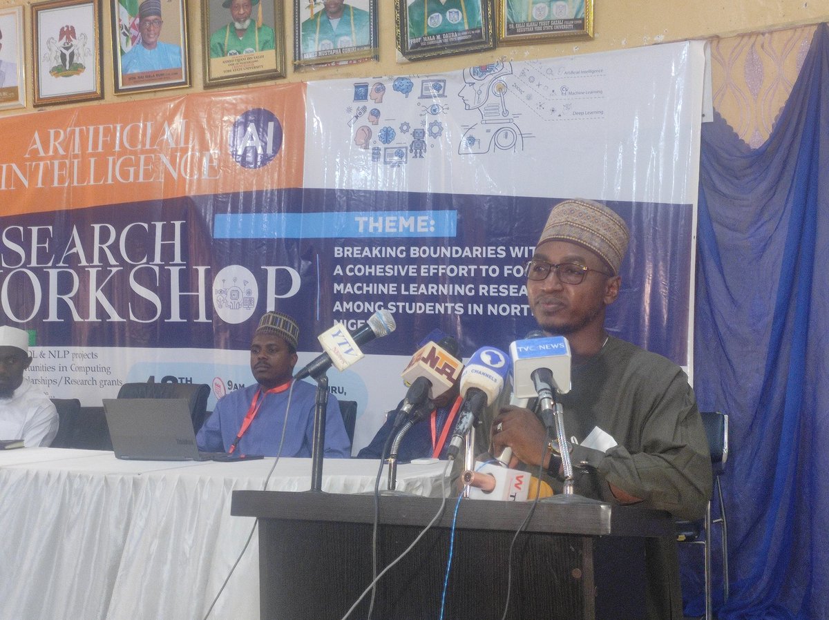 amdembo's tweet photo. The VC @yobestateuni delivering his speech at #YobeAI #Research #workshop.
@googleCSR @google #exploreCSR @GoogleAI @GoogleResearch @NCAIRNigeria @sundarpichai @DauraProf @MalaBuni @NgComCommission @ProfIsaPantami @NITDANigeria @bosuntijani https://t.co/CUvadu4mfF
