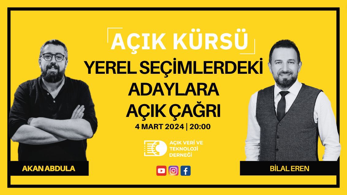 ❓Yerel Seçimlerde Yarışacak Tüm Adaylara Açık Çağrımız Ne?
❓Adayların Verileri Paylaşma Vaadi Neden Önemli?
❓Vatandaşın Ortak Aklına Neden Talip Olunmalı?

🎙️[Açık Kürsü] Bölüm37

⏰ Bu akşam saat 20.00

👥 <a href="/erenbilal/">Bilal EREN</a> &amp; <a href="/akanabdula/">Akan Abdula</a> 

İzlemek için 👉 youtu.be/VJ9qZEPHLNY?si…