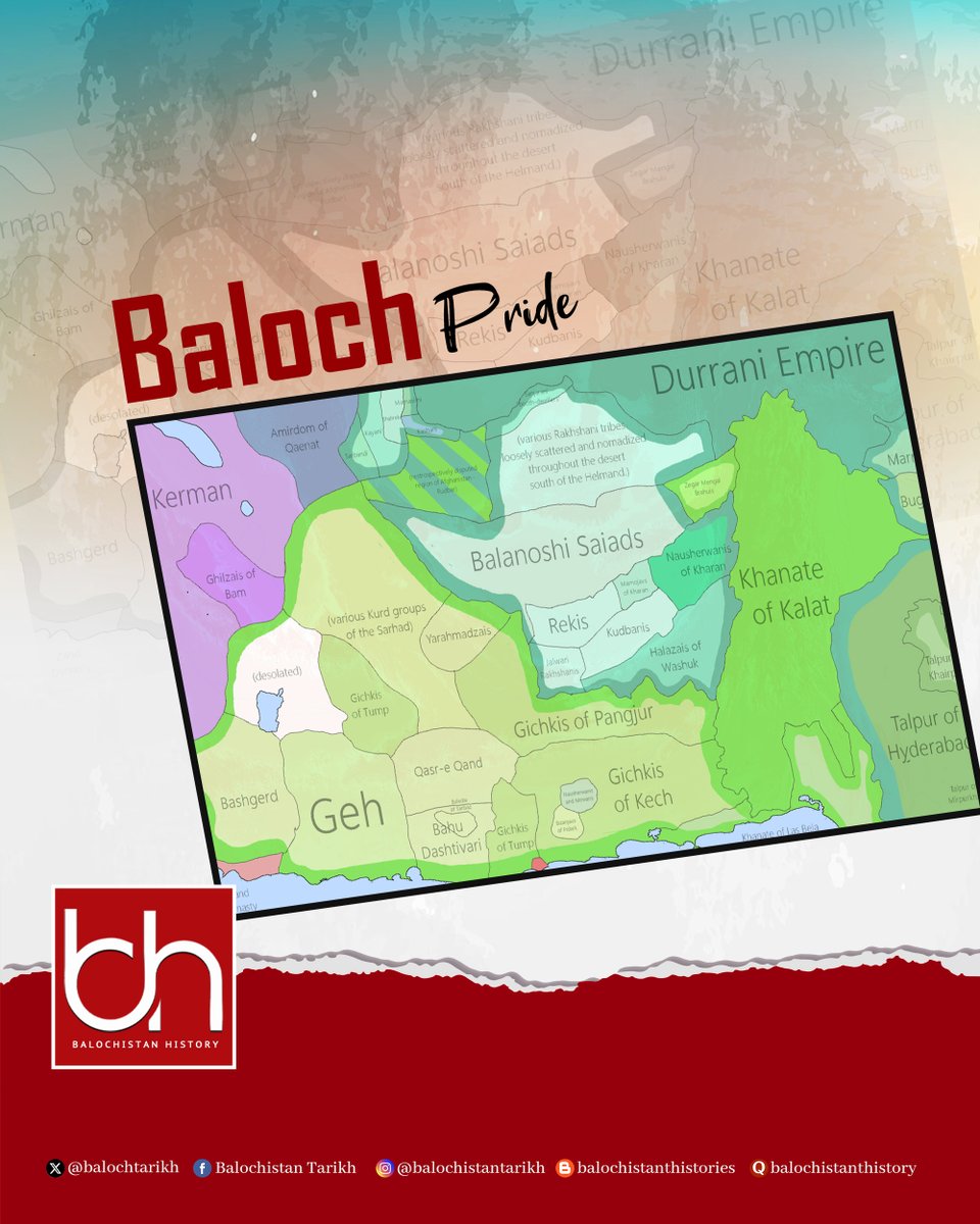 #BalochistanHistory

In 1789, Balochistan thrived under the Khanate of Kalat, a pivotal authority with suzerainty over various states.

The region's political tapestry was woven with a delicate balance of central power and local  autonomy. 

#History #Balochistan  #Baloch