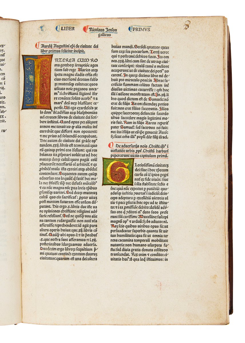 MarshsLibrary's tweet image. Published in 1475. A copy of St Augustine&apos;s City of God in our collection. The colours are remarkably fresh after 549 years. #incunable #incunabulum