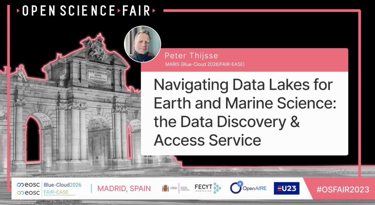 🌊 Peter Thijsse discussed the #BlueCloud Data Discovery & Access Service during the #OSFAIR2023, co-organised with @FAIR_EASE. 

🔗 Watch the video, and read more on the #BlueCloud & #FAIREASE synergy here: shorturl.at/ijxLW