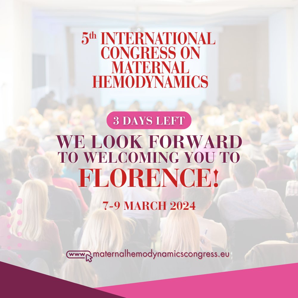 Within 3 days, global feto-maternal experts will gather in #Florence to explore the crucial aspects related to cardiovascular events and hemodynamic functions during pregnancy. Still haven't registered? You can still do so by clicking on this link:bit.ly/3SLK6eK #IWGMH