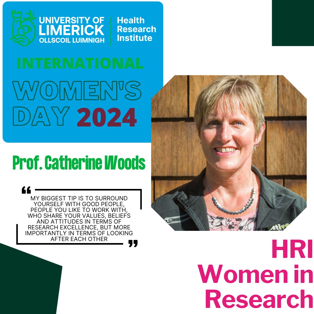 @CatherineBWoods is our first spotlight for #InternationalWomensDay2024. Lead of @PAfH_UL, Chair of @Healthy_UL. Tip: you should always keep the big picture in mind, don’t be afraid to say ‘not for me, just now’. #HRI_UL #IWD24