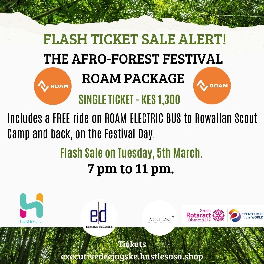 Due to requests, Flash Sale is up again Includes ride on ROAM Electric to the festival & back Sale on Tue 5th March from 7 pm #TheAfroForestFestival 16th March at the Rowallan Scout Camp Link to the Sale executivedeejayske.hustlesasa.shop/?product=43375 Other ticket options executivedeejayske.hustlesasa.shop