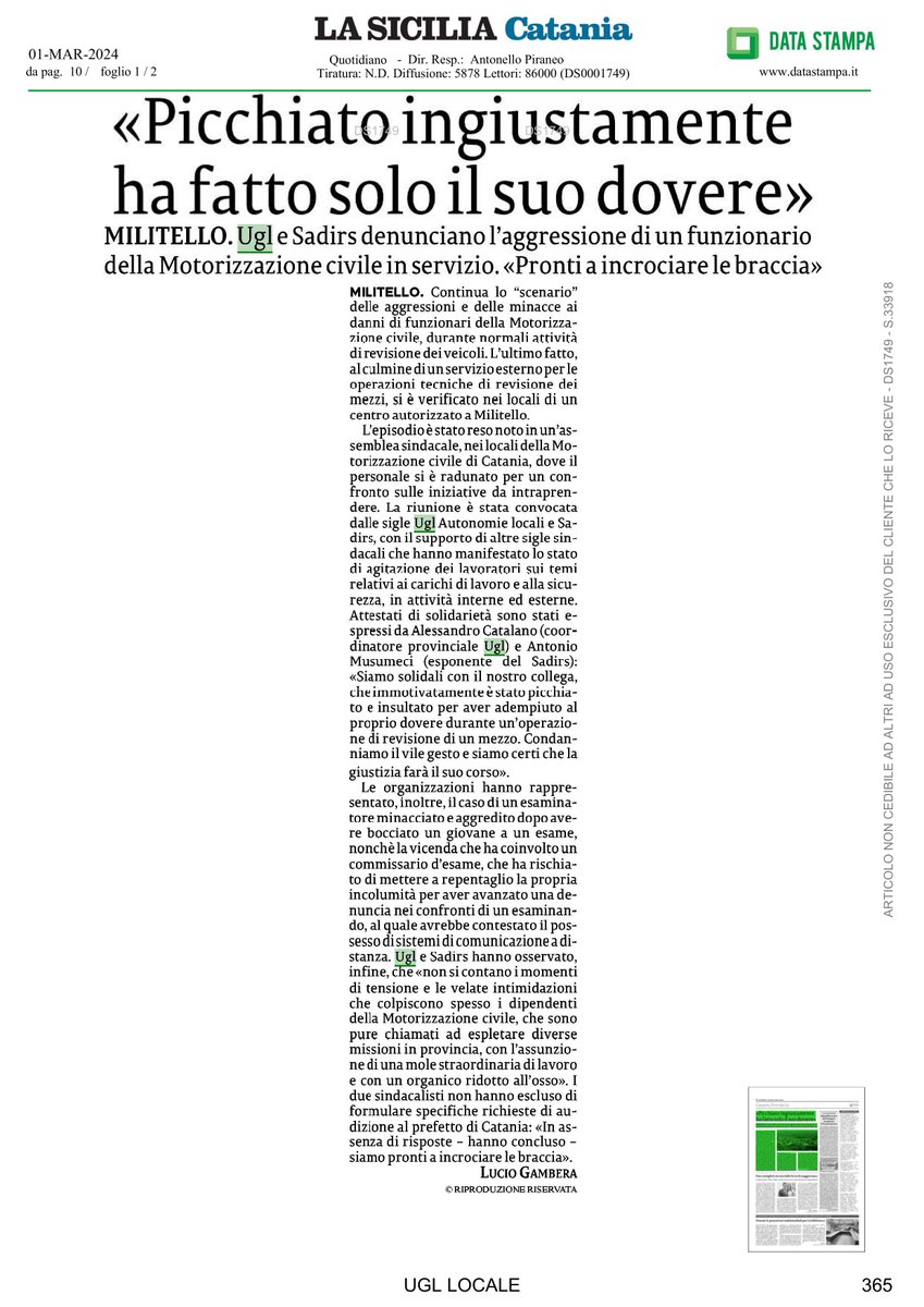 "Picchiato ingiustamente ha fatto solo il suo dovere" Grazie per la citazione a <a href="/lasiciliait/">La Sicilia</a>